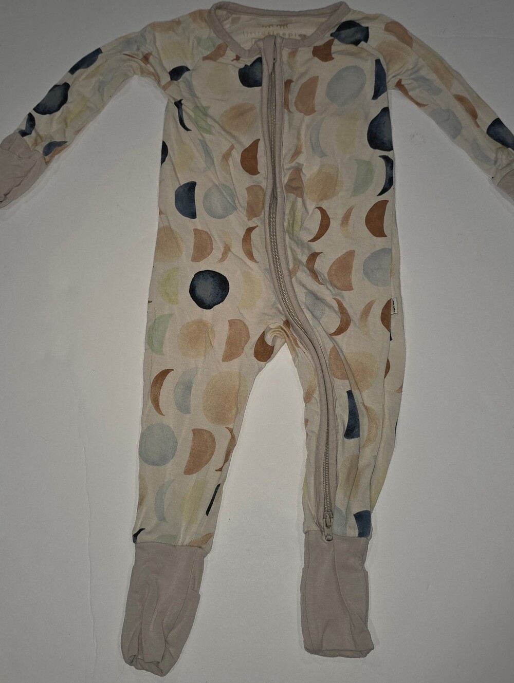 Little Sleepies Neutral Moon & Circle Footed One-Piece in Beige and Blue
